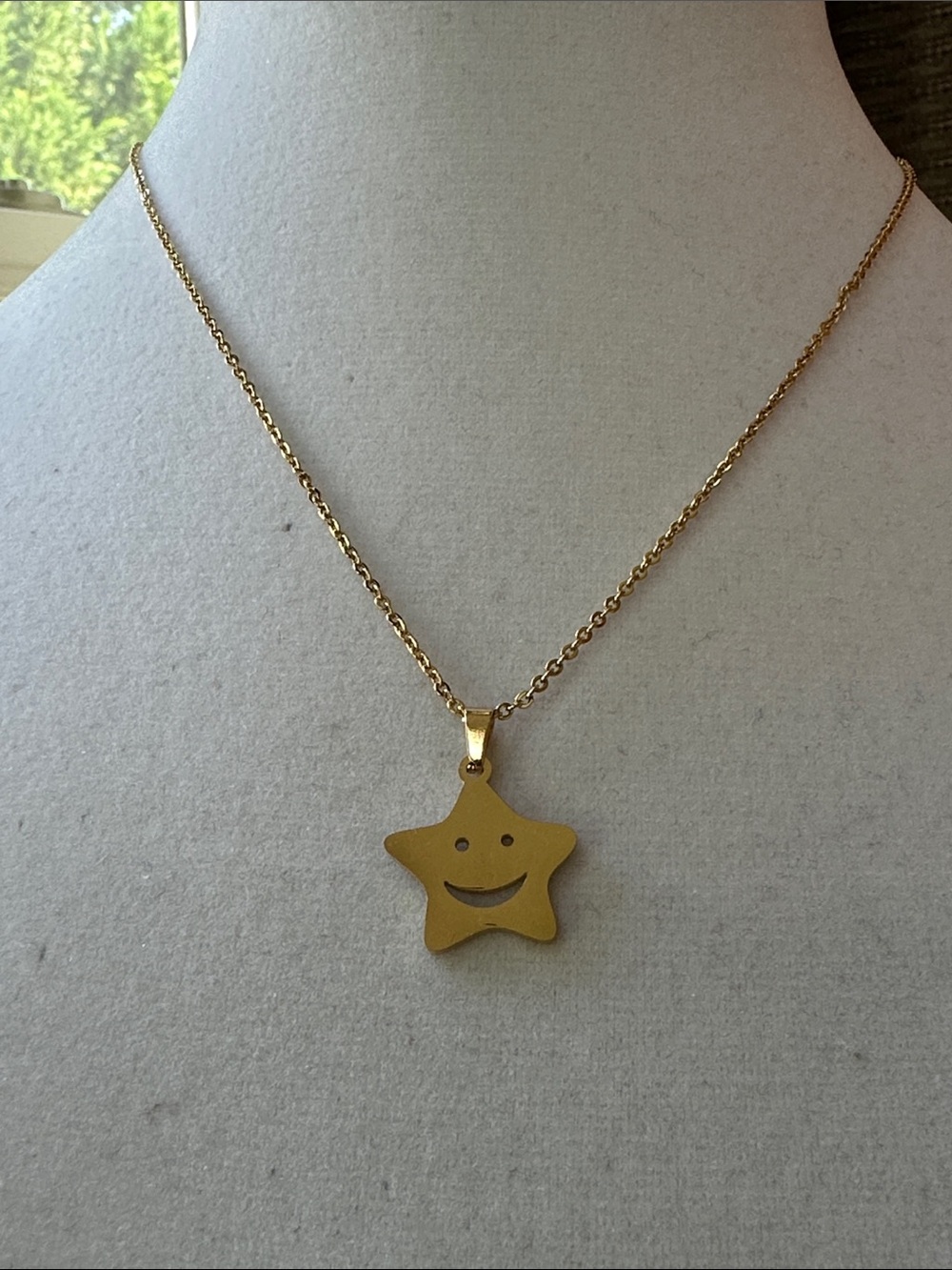 Stainless Steel Heart Pendant with Star & Moon Cut Out Necklace